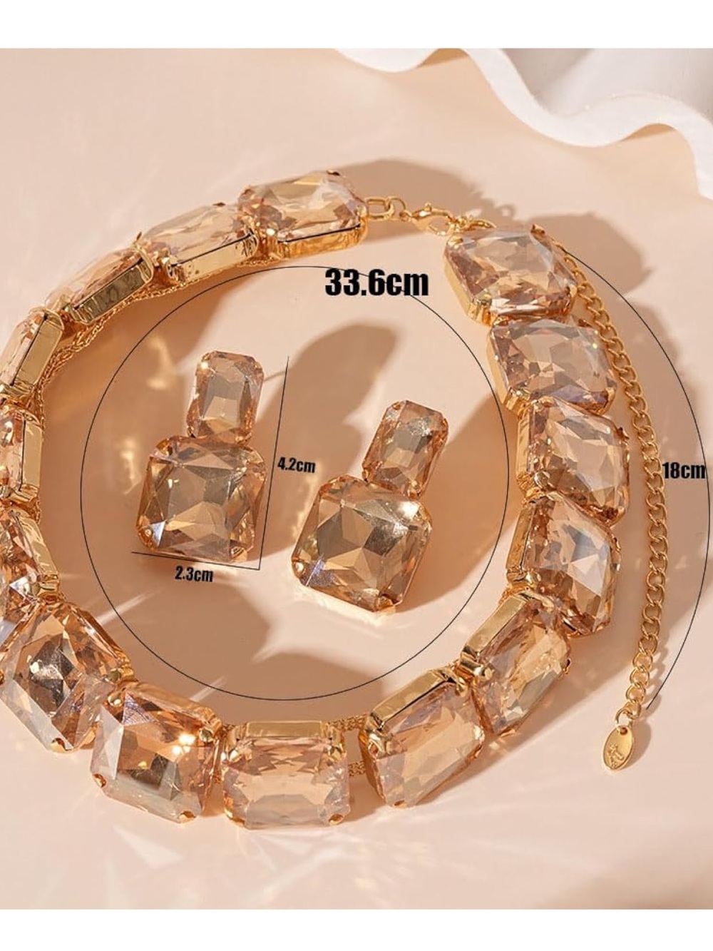 Oversized Champagne Crystal Statement Necklace & Drop Earrings Set Fifi’s Closet - Picture 6 of 6